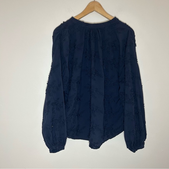 & other stories Voluminous Floral-Appliqué Navy Blue Embroidered Blouse XL - Picture 6 of 6
